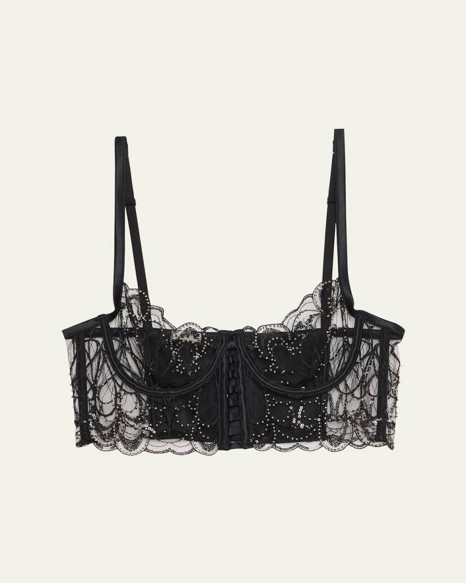 Paradis Bead-Embroidered Sheer Bustier